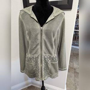 Chico's Zenergy Zip Hooded Jacket With Eyelet Detail Size 1